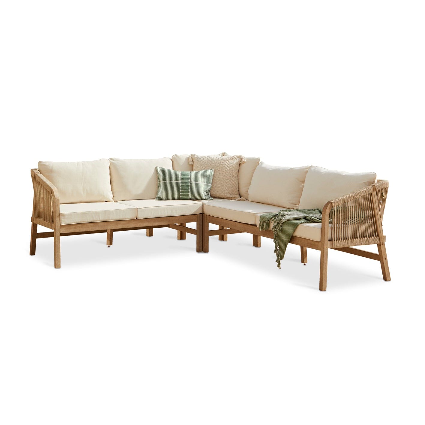 Shiro Wooden Garden Corner Dining Sofa Set with Grey Parasol - Image 14