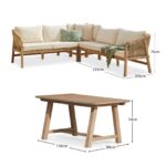 Shiro Wooden Garden Corner Dining Sofa Set with Cream LED Premium Parasol - Image 17