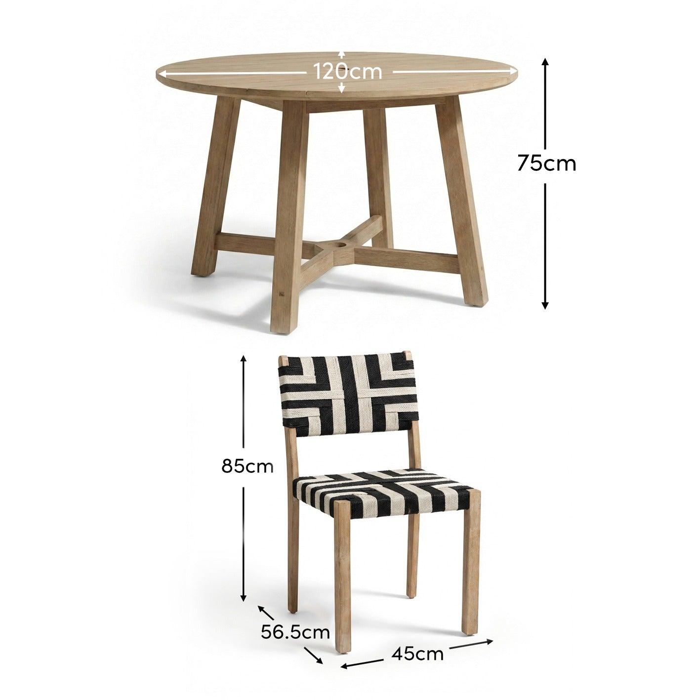 Shiro 4 Seater Round Wooden Garden Dining Set with Saffron Black/Beige Dining Chairs - Image 10