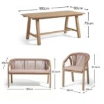 Shiro 6 Seater Wooden Garden Dining Set with 2 Shiro Benches & 2 Shiro Chairs - Pink Rope - Image 17