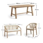 Shiro 6 Seater Wooden Garden Dining Set with 2 Shiro Benches & 2 Shiro Chairs - Beige Rope - Image 16