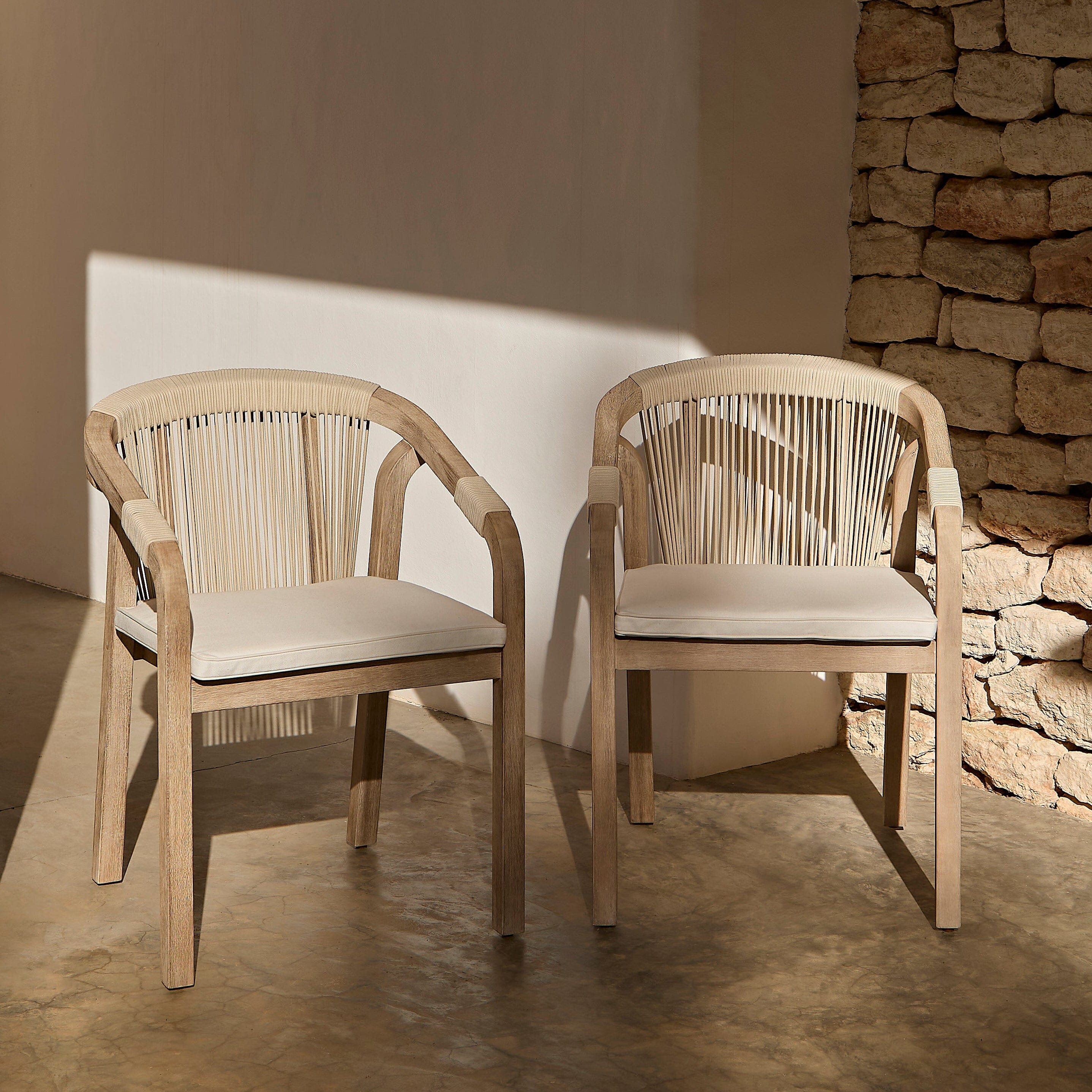 Shiro 6 Seater Wooden Garden Dining Set with 2 Shiro Benches & 2 Shiro Chairs - Beige Rope - Image 3