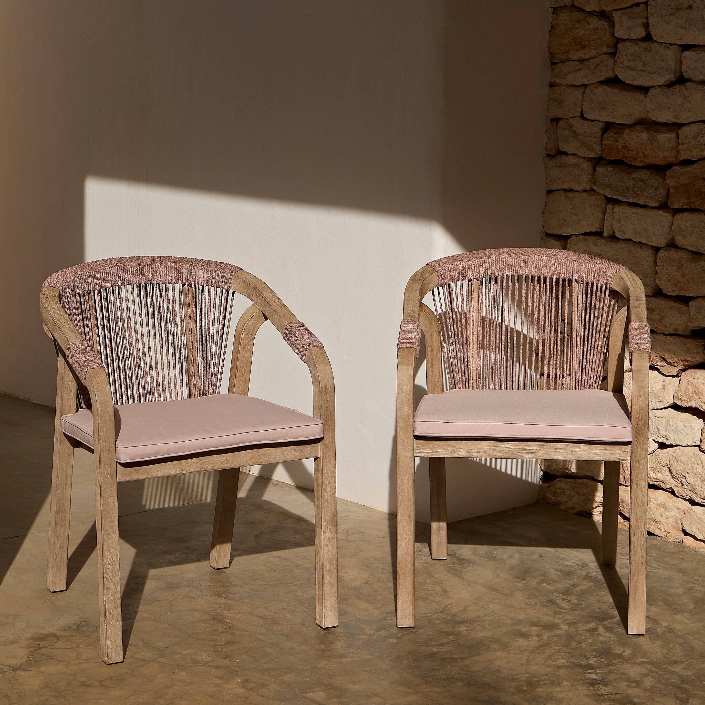 Shiro 6 Seater Wooden Garden Dining Set with Shiro Pink Rope Chairs & Bench - 180cm - Image 2