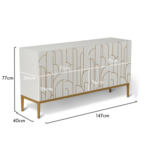 Gatsby White 4 Door Sideboard with Gold Detailing - Laura James