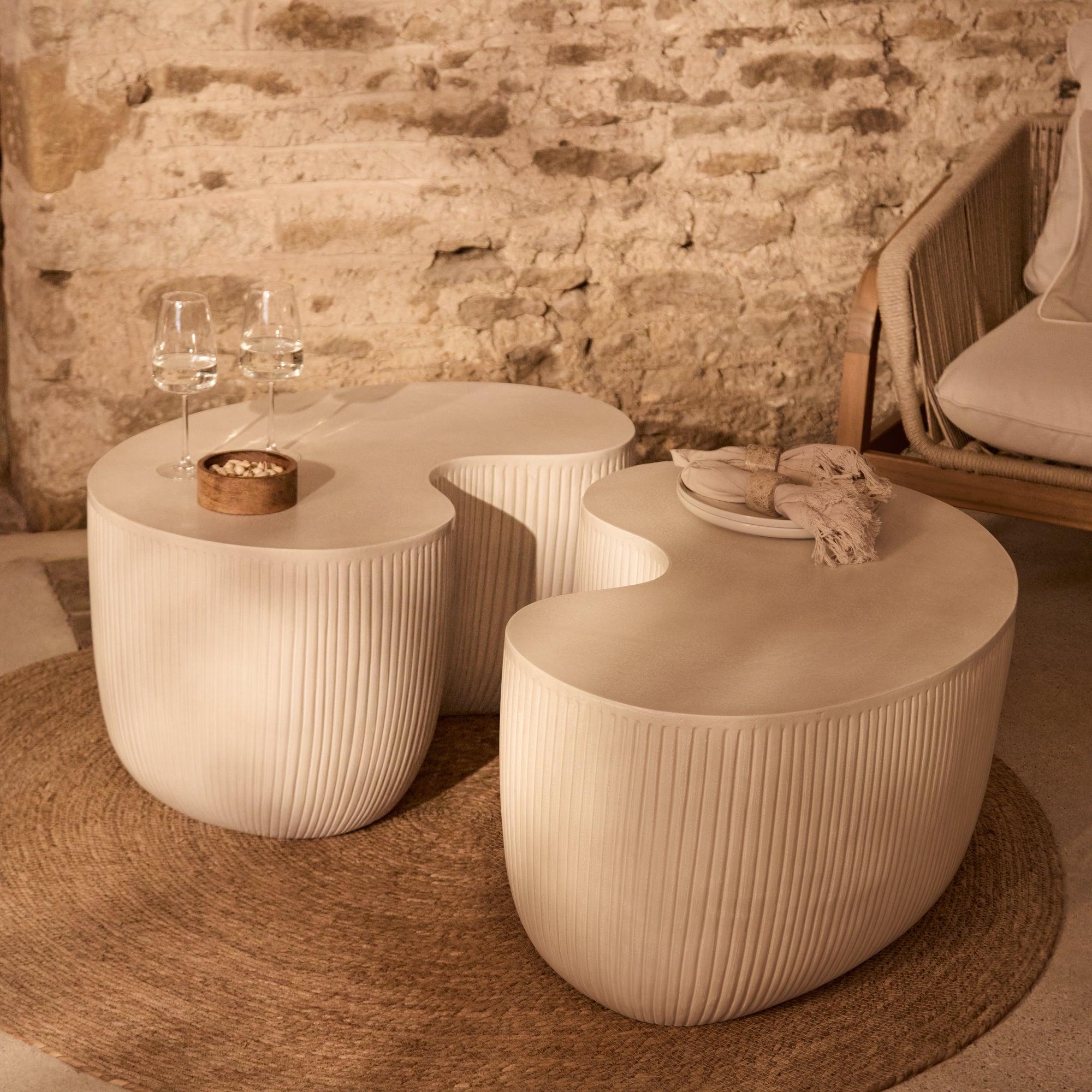 Sohan_84cm_Kidney_Coffee_Table_Sand_Set_of_2-1 Sohan 84cm Kidney Garden Coffee Table - Set of 2 - Sand - Image 1