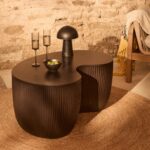 Sohan 84cm Kidney Garden Coffee Table - Set of 2 - Lava Black - Image 4