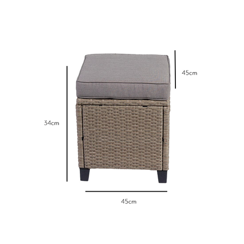 Outlet - Aston 9 Seater Rattan Corner Sofa Set with Polywood Table Top - Natural Brown 3 Stool sizing: 34cm high, 45cm wide, 45cm deep