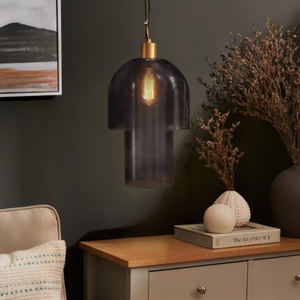 Sutton 42cm Pendant Light - Smoked Glass