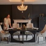 Jade Jet Black Rectangular Acacia Dining Table Set - 4 Seater - Nadine Marl Taupe Dining Chairs with Black Legs