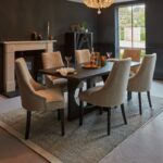 Jade Jet Black Rectangular Acacia Dining Table Set - 6 Seater - Nadine Marl Taupe Dining Chairs with Black Legs
