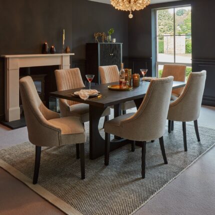 Jade Jet Black Rectangular Acacia Dining Table Set - 6 Seater - Nadine Marl Taupe Dining Chairs with Black Legs