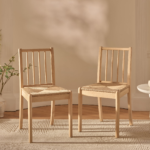 Outlet - Tilly Natural String Dining Chairs - Set of 2 - Whitewash Oak Legs