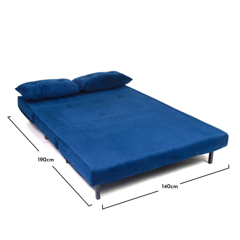 Una 2 Seater Double Sofa Bed - Blue Velvet 2 Una Double Sofa Bed Blue Extended - Laura James