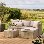 Weston 4 Seater Rattan Garden Corner Sofa Set - Light Grey with Stone Grey Cushions