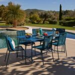 Wilder 6 Seater Blue Garden Dining Set with Ryder Teal Chairs