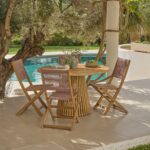 Willow 4 Seater White Acacia Round Garden Dining Set with Cove Pink Rope Chairs