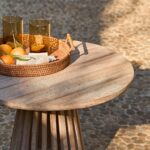 Willow Round Wooden Garden Coffee Table - Brushed Light Acacia - Image 2
