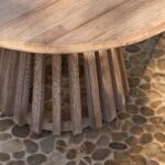 Willow Round Wooden Garden Coffee Table - Brushed Light Acacia - Image 3