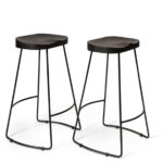 Aiden Black Mango Wood Backless Bar Stools - Set of 2 - Black Iron Legs - Image 5