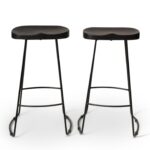 Aiden Black Mango Wood Backless Bar Stools - Set of 2 - Black Iron Legs - Image 6