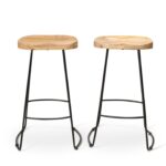 Aiden Natural Mango Wood Backless Bar Stools - Set of 2 - Black Iron Legs - Image 12