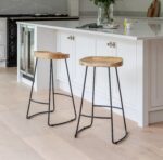 Aiden Natural Mango Wood Backless Bar Stools - Set of 2 - Black Iron Legs