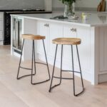 Aiden Natural Mango Wood Backless Bar Stools - Set of 2 - Black Iron Legs