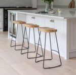 Aiden Natural Mango Wood Backless Bar Stools - Set of 2 - Black Iron Legs - Image 3