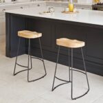 Aiden Natural Mango Wood Backless Bar Stools - Set of 2 - Black Iron Legs - Image 7