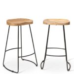 Aiden Natural Mango Wood Backless Bar Stools - Set of 2 - Black Iron Legs - Image 11