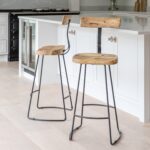 Aiden Natural Mango Wood Bar Stools - Set of 2 - Black Iron Legs