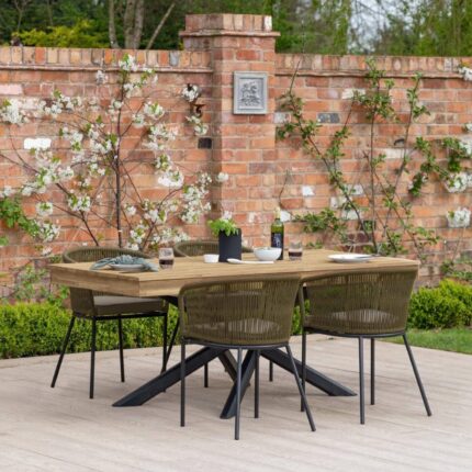 Amelia 4 Seater Wooden Garden Dining Set with 4 Hali Green Chairs - White Acacia with Black Legs