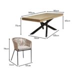 Amelia 4 Seater Wooden Garden Dining Set with 4 Hali Natural Chairs - Light Brushed Acacia with Black Legs - Image 12