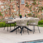 Amelia 4 Seater Wooden Garden Dining Set with 4 Hali Natural Chairs - Light Brushed Acacia with Black Legs - Image 11