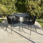 Amelia 8 Seater White Acacia Wood Black Legs Garden Dining Set - Hali Black Chairs - Image 7