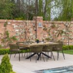 Amelia 8 Seater Wooden Garden Dining Set with 8 Hali Green Chairs - White Acacia with Black Legs