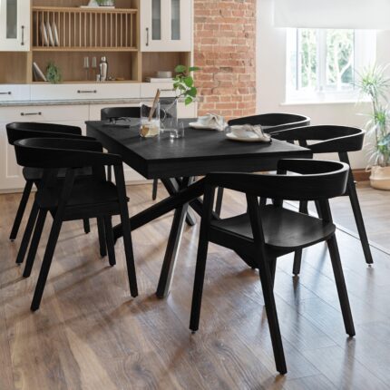 Amelia Black Extendable Dining Table Set - 6 Seater - Ella Black Armchairs