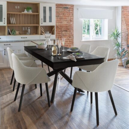 Amelia Black Dining Table Set - 6 Seater - Freya Boucle Carver Chairs - Black Legs