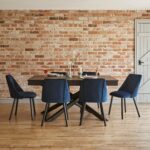 Amelia Black Extendable Dining Table Set - 6 Seater - Freya Blue Dining Chairs - Black Legs