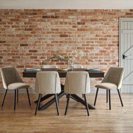 Amelia Black Extendable Dining Table Set - 6 Seater - Freya Sand Dining Chairs - Black Legs