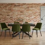 Amelia Black Extendable Dining Table Set - 6 Seater - Freya Fern Green Dining Chairs - Black Legs