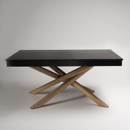 Outlet - Amelia Black Wood Non-Extendable Dining Table - Oak Legs