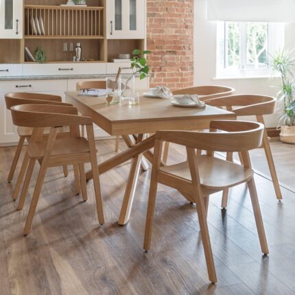 Amelia Oak Dining Table Set - 6 Seater - Ella Oak Armchairs