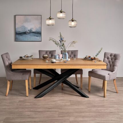 Outlet - Amelia Oak Wood Dining Table with Black Legs