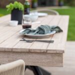 Amelia Outdoor Dining Table in Light Brushed Acacia Wood with Black Metal Legs - Image 2