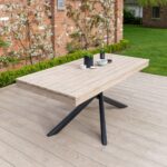 Amelia Outdoor Dining Table in Light Brushed Acacia Wood with Black Metal Legs - Image 6