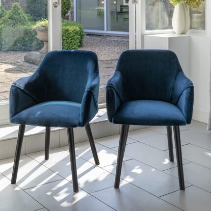 Outlet - Freya Armchairs - Set of 2 - Blue Velvet & Black