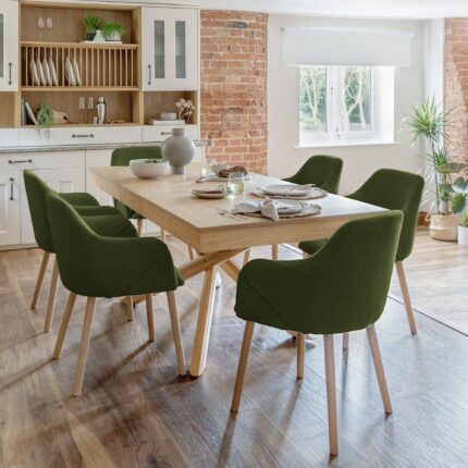 Amelia Whitewash Dining Table Set - 6 Seater - Freya Fern Green Carver Chairs - Whitewash Legs