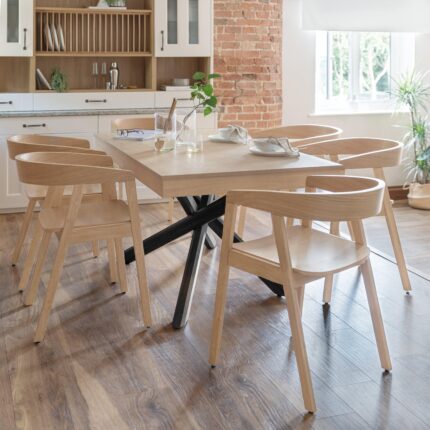 Amelia Whitewash Extendable Dining Table Set - 6 Seater - Ella Pale Oak Armchairs