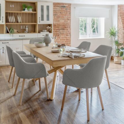 Amelia Whitewash Dining Table Set - 6 Seater - Freya Fossil Carver Chairs - Whitewash Legs